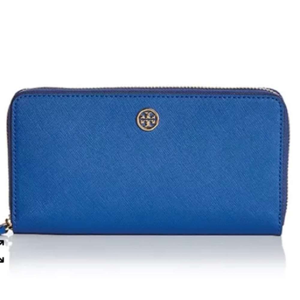 Tory Burch Robinson Saffiano Leather Zip Around Continental Wallet Royal Ocean